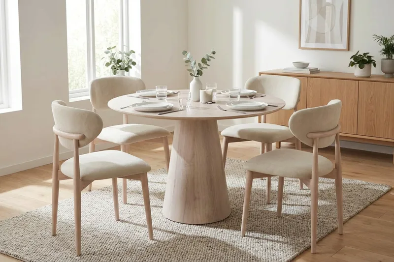 Siena spisegruppe rund 110 cm hvitlasert med 4 Molly spisestoler - Hvitlasert - Møbler - Bord - Spisegrupper