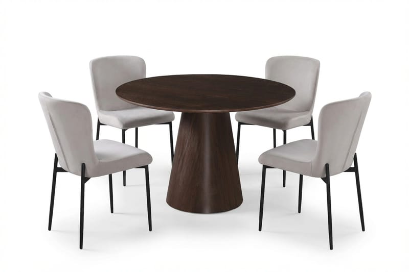 Siena Spisegruppe Rund 110 cm Røkt Eik med 4 Elsie Spisestoler - Røkt Eik/Beige - Møbler - Bord - Spisegrupper