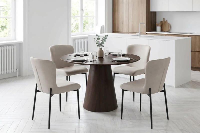 Siena Spisegruppe Rund 110 cm Røkt Eik med 4 Elsie Spisestoler - Røkt Eik/Beige - Møbler - Bord - Spisegrupper