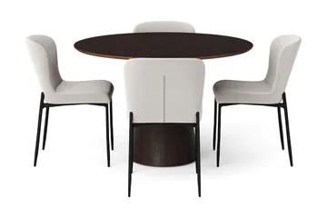 Siena spisegruppe rund 110 cm røkt eik med 4 Elsie spisestoler - Røkt eik/Beige - Møbler - Bord - Spisegrupper