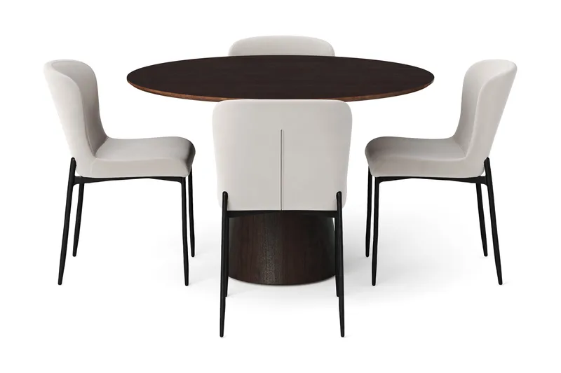 Siena spisegruppe rund 110 cm røkt eik med 4 Elsie spisestoler - Røkt eik/Beige - Møbler - Bord - Spisegrupper