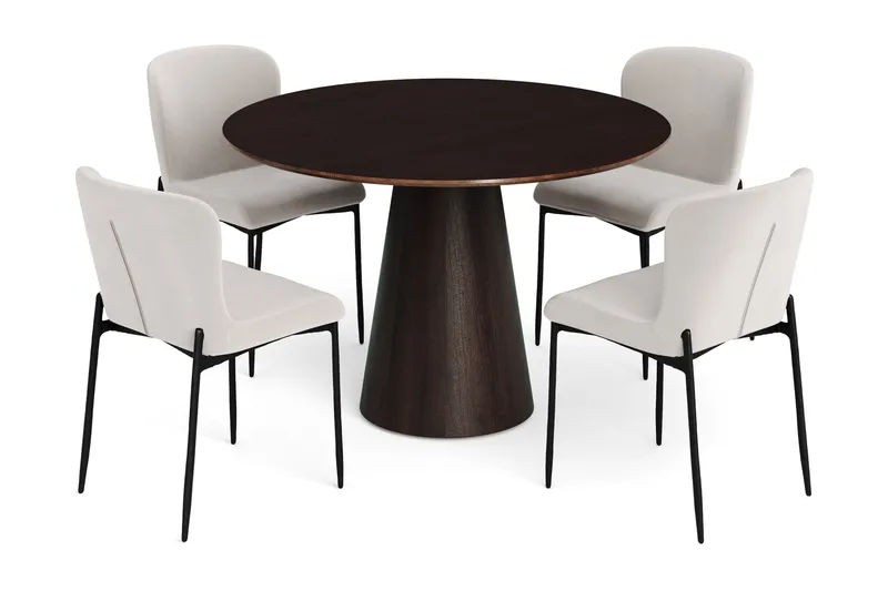 Siena spisegruppe rund 110 cm røkt eik med 4 Elsie spisestoler, Røkt eik/Beige