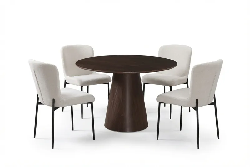 Siena Spisegruppe Rund 110 cm Røkt Eik med 4 Elsie Spisestoler - Røkt Eik/Hvit - Møbler - Bord - Spisegrupper