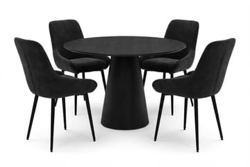 Siena spisegruppe rund 110 cm svart med 4 Alsarp spisestoler - Svartbeiset eik - Møbler - Bord - Spisegrupper