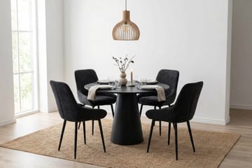 Siena spisegruppe rund 110 cm svart med 4 Alsarp spisestoler - Svartbeiset eik - Møbler - Bord - Spisegrupper