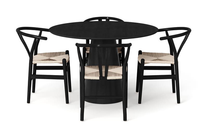 Siena Spisegruppe rund 110 cm Svart med 4 Dastoori spisestoler - Svart - Møbler - Bord - Spisegrupper