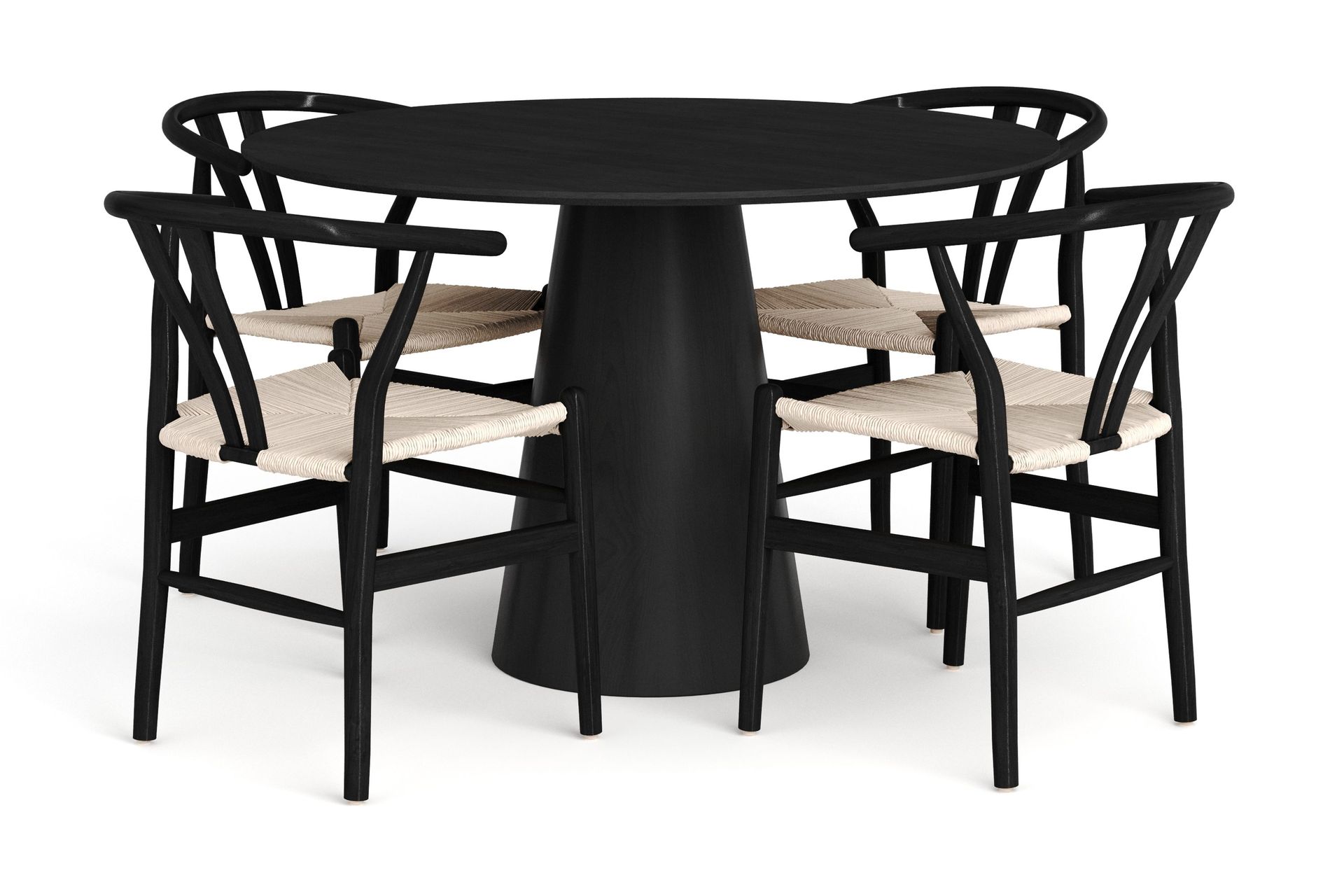 Siena Spisegruppe rund 110 cm Svart med 4 Dastoori spisestoler - Svart