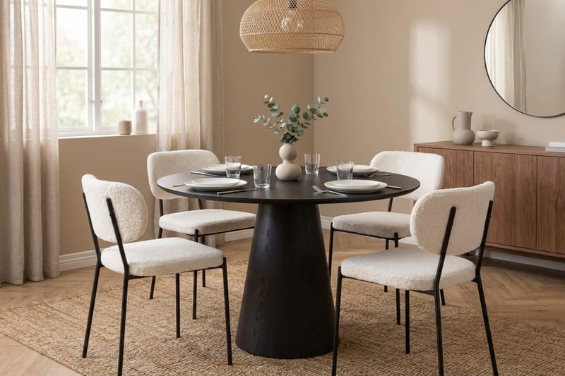 Siena spisegruppe rund 110 cm svart med 4 Gemmiano spisestoler - Svart - Møbler - Bord - Spisegrupper