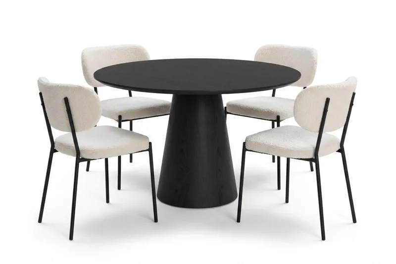 Siena spisegruppe rund 110 cm svart med 4 Gemmiano spisestoler, Svartbeiset eik