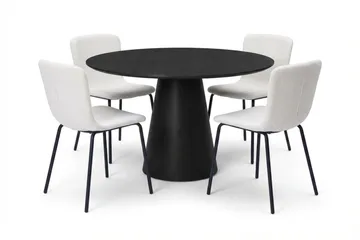 Siena spisegruppe rund 110 cm svart med 4 Katy spisestoler - Svartbeiset eik - Møbler - Bord - Spisegrupper