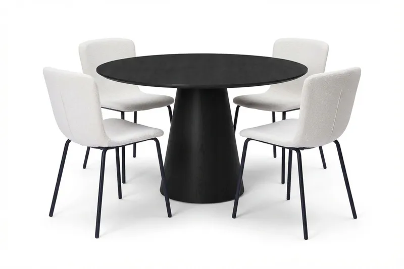 Siena spisegruppe rund 110 cm svart med 4 Katy spisestoler, Svartbeiset eik