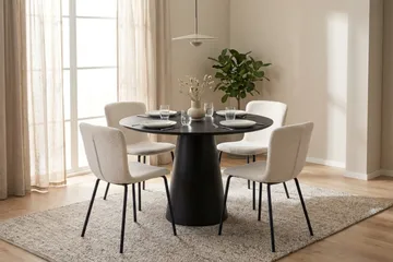 Siena spisegruppe rund 110 cm svart med 4 Katy spisestoler - Svartbeiset eik - Møbler - Bord - Spisegrupper