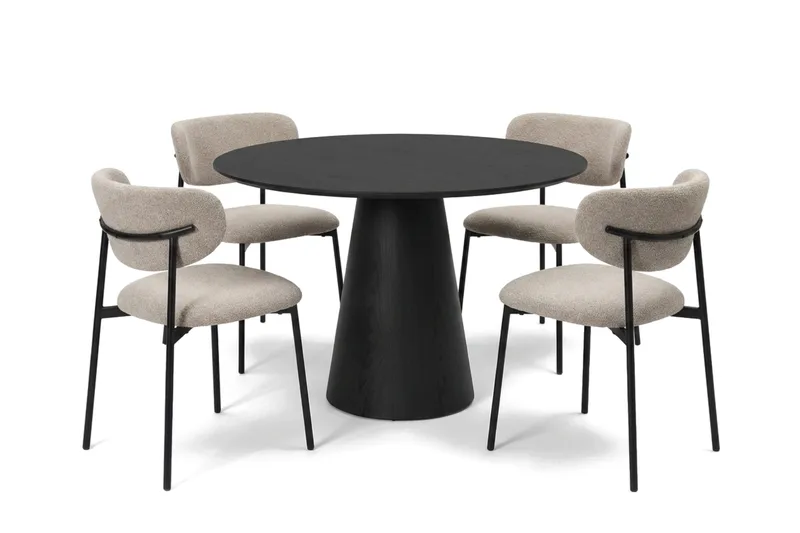 Siena spisegruppe rund 110 cm svart med 4 Lucy spisestoler, Svart