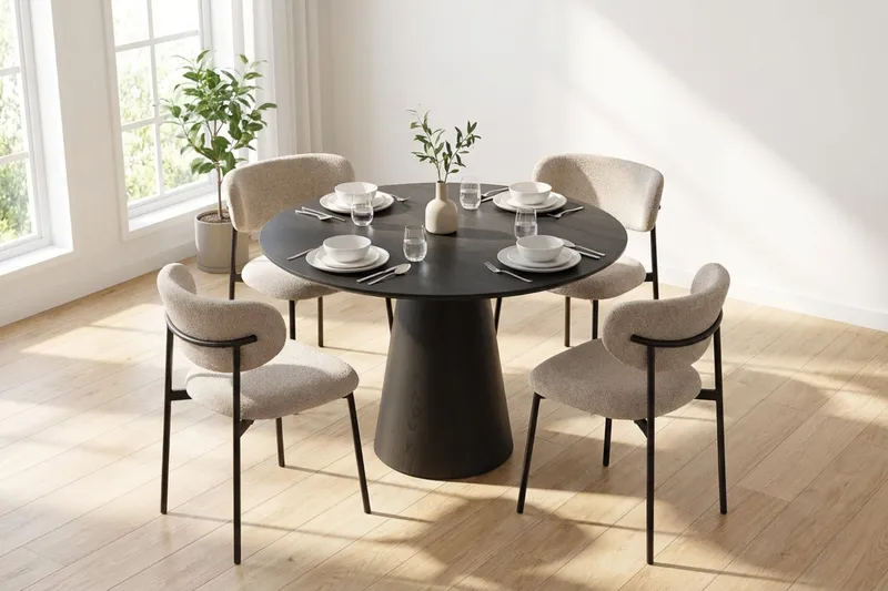 Siena spisegruppe rund 110 cm svart med 4 Lucy spisestoler - Svart - Møbler - Bord - Spisegrupper