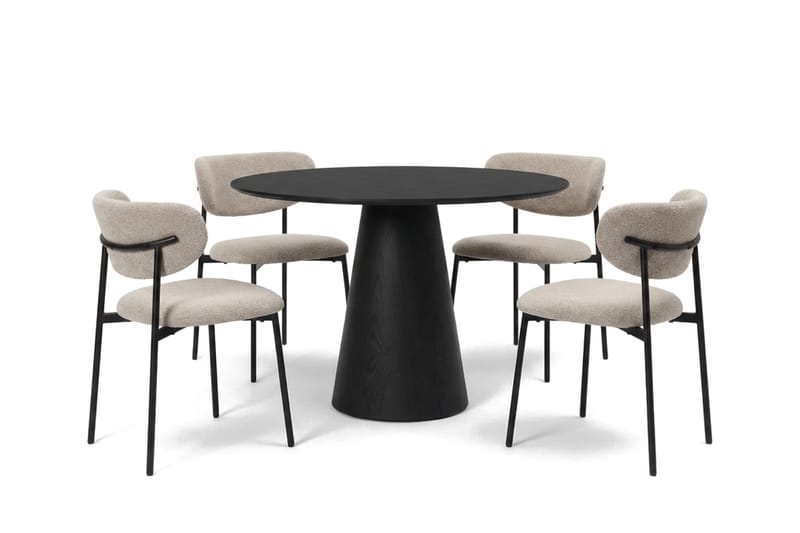Siena spisegruppe rund 110 cm svart med 4 Lucy spisestoler - Svart - Møbler - Bord - Spisegrupper