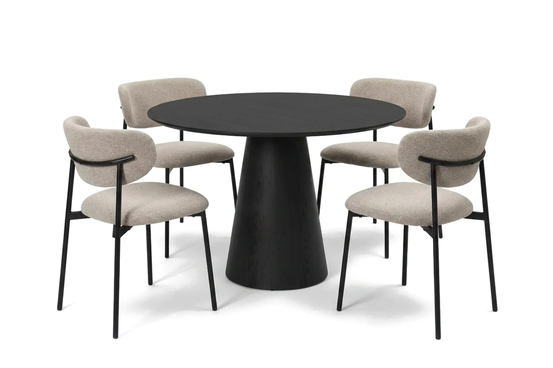 Siena spisegruppe rund 110 cm svart med 4 Lucy spisestoler - Svartbeiset eik