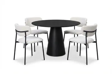 Siena spisegruppe rund 110 cm svart med 4 Lucy spisestoler - Svartbeiset eik - Møbler - Bord - Spisegrupper
