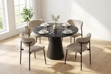 Siena spisegruppe rund 110 cm svart med 4 Lucy spisestoler - Svartbeiset eik - Møbler - Bord - Spisegrupper