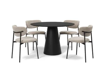Siena spisegruppe rund 110 cm svart med 4 Lucy spisestoler - Svartbeiset eik - Møbler - Bord - Spisegrupper