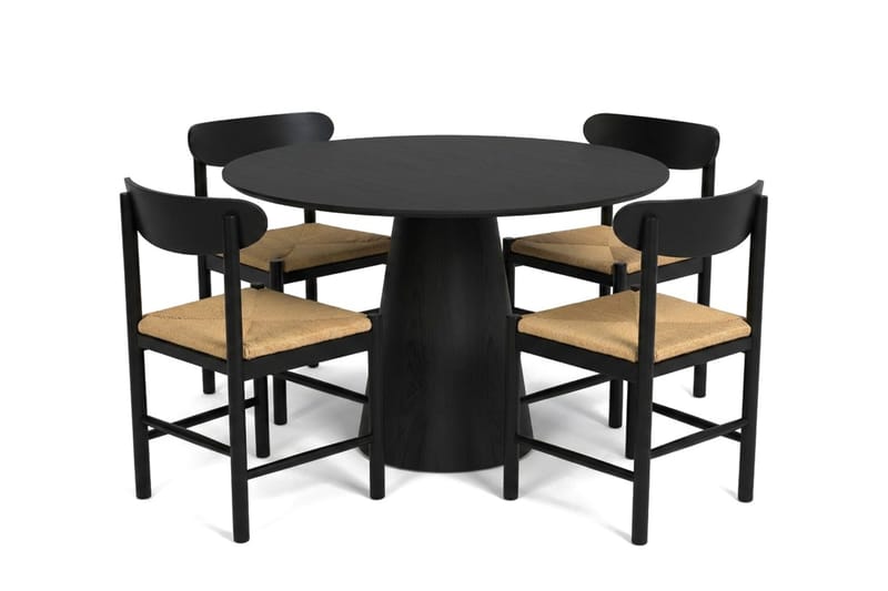 Siena Spisegruppe rund 110 cm Svart med 4 Malte Spisestoler - Møbler - Bord - Spisegrupper
