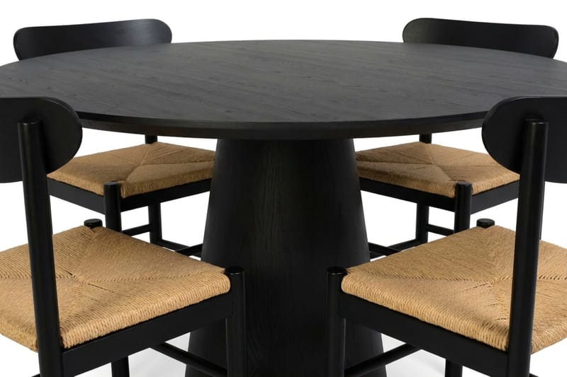 Siena Spisegruppe rund 110 cm Svart med 4 Malte Spisestoler - Møbler - Bord - Spisegrupper