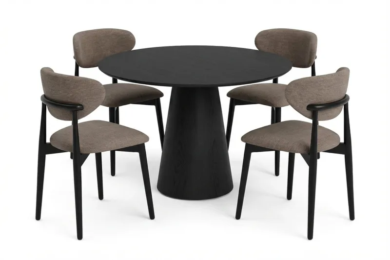 Siena spisegruppe rund 110 cm svart med 4 Molly spisestoler, Svart