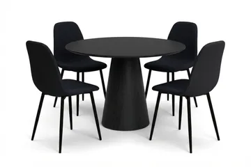 Siena spisegruppe rund 110 cm svart med 4 Nibe spisestoler