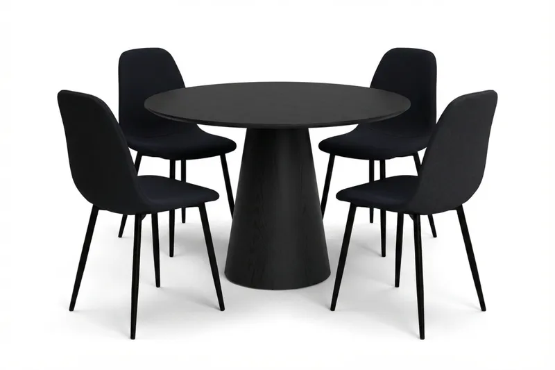 Siena spisegruppe rund 110 cm svart med 4 Nibe spisestoler - Svart - Møbler - Bord - Spisegrupper