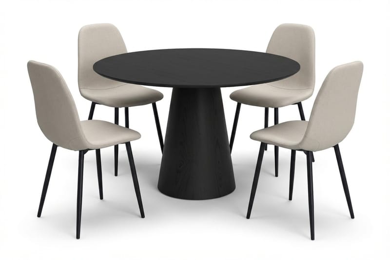 Siena spisegruppe rund 110 cm svart med 4 Nibe spisestoler, Svart