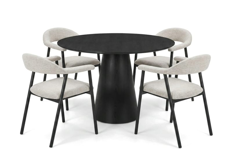 Siena spisegruppe rund 110 cm svart med 4 Ronja spisestoler - Beige/svart - Møbler - Bord - Spisegrupper