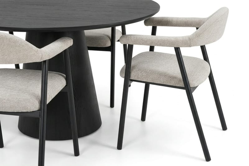 Siena spisegruppe rund 110 cm svart med 4 Ronja spisestoler - Beige/svart - Møbler - Bord - Spisegrupper