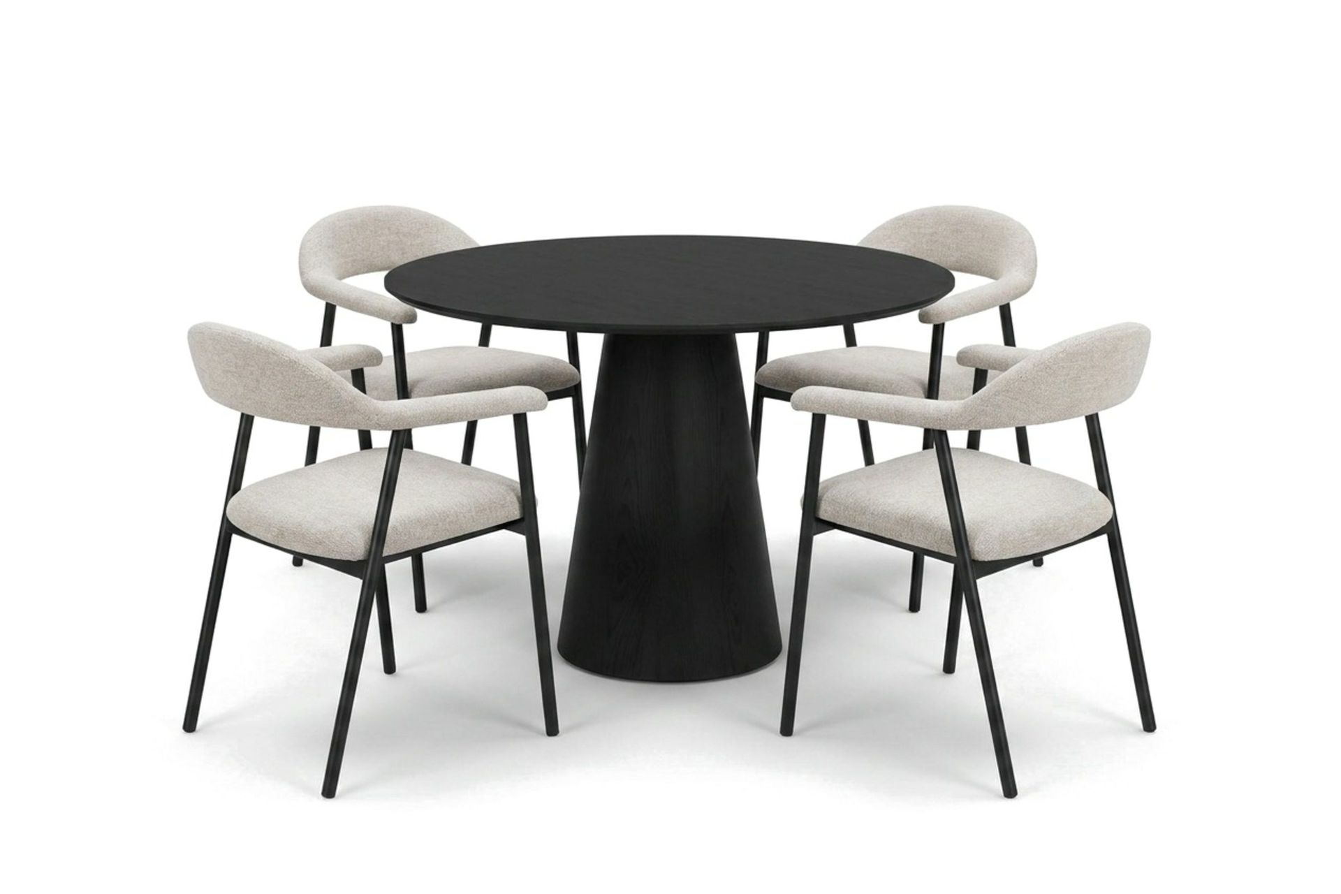Siena spisegruppe rund 110 cm svart med 4 Ronja spisestoler - Svartbeiset eik