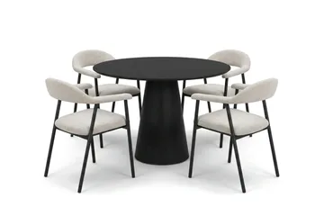 Siena spisegruppe rund 110 cm svart med 4 Ronja spisestoler - Svartbeiset eik - Møbler - Bord - Spisegrupper