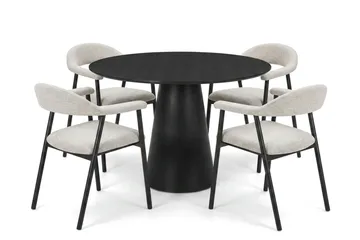 Siena spisegruppe rund 110 cm svart med 4 Ronja spisestoler - Svartbeiset eik - Møbler - Bord - Spisegrupper