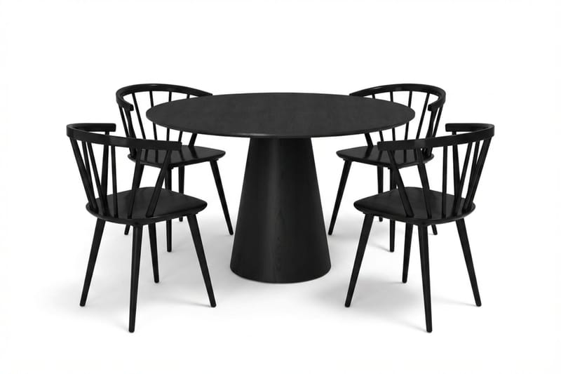 Siena spisegruppe rund 110 cm svart med 4 Tyrö spisestoler - Svart - Møbler - Bord - Spisegrupper
