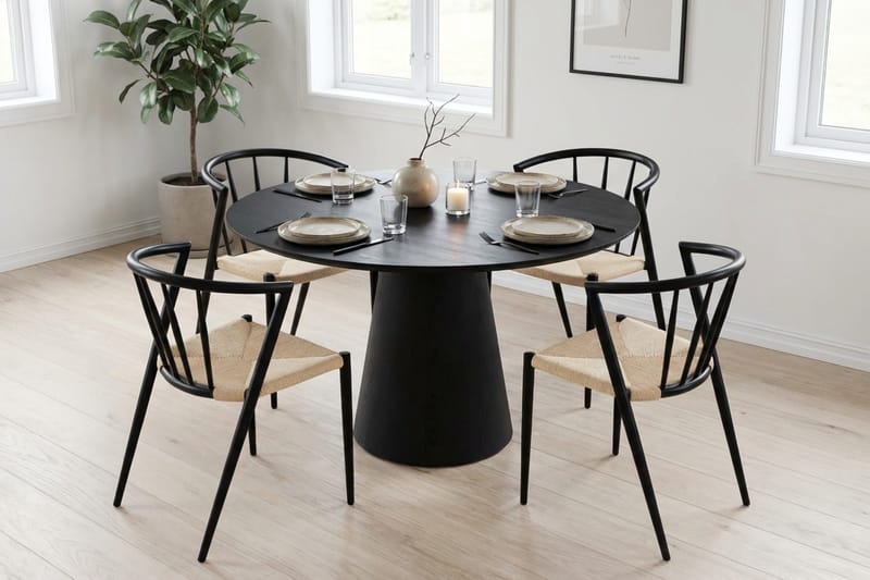 Siena spisegruppe rund 110 cm svart med 4 Winston spisestoler - Svart - Møbler - Bord - Spisegrupper