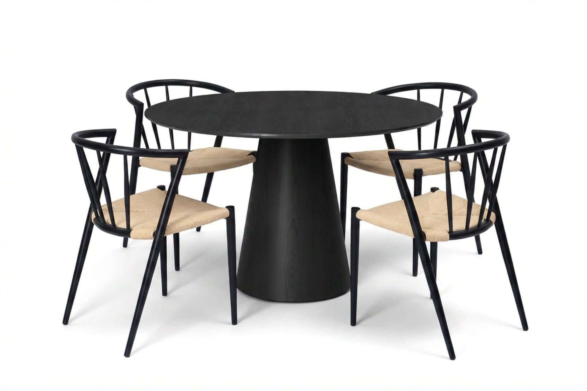 Siena spisegruppe rund 110 cm svart med 4 Winston spisestoler - Svart