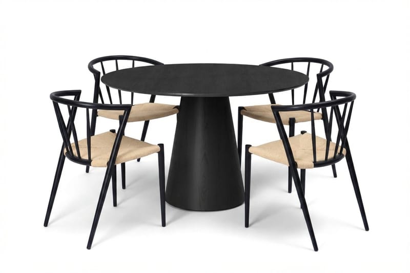 Siena spisegruppe rund 110 cm svart med 4 Winston spisestoler - Svart - Møbler - Bord - Spisegrupper