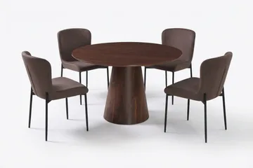 Siena Spisegruppe Rund 110 cm Valnøtt med 4 Elsie Spisestoler