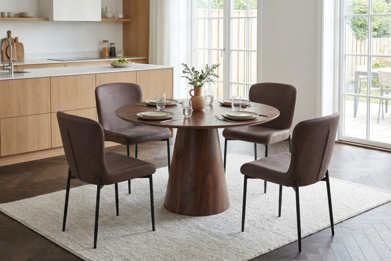 Siena Spisegruppe Rund 110 cm Valnøtt med 4 Elsie Spisestoler - Valnøtt/Brun - Møbler - Bord - Spisegrupper