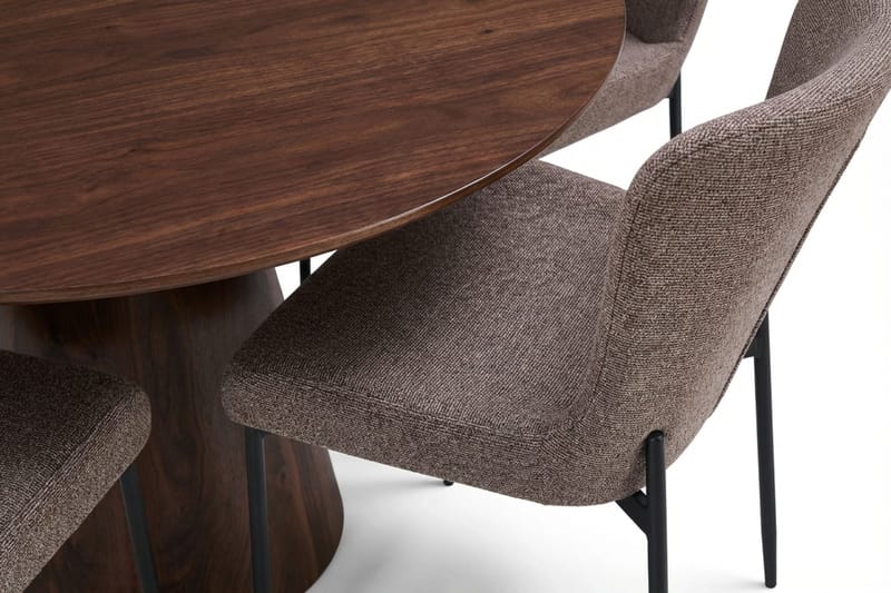 Siena Spisegruppe Rund 110 cm Valnøtt med 4 Elsie Spisestoler - Valnøtt/Grå - Møbler - Bord - Spisegrupper