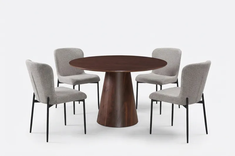 Siena spisegruppe rund 110 cm valnøtt med 4 Elsie spisestoler, Valnøtt/Lysegrå