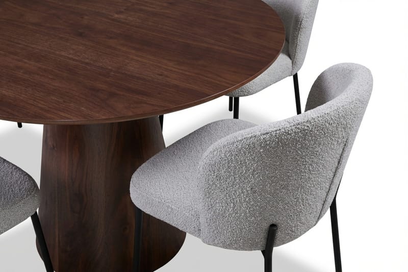 Siena spisegruppe rund 110 cm valnøtt med 4 Elsie spisestoler - Valnøtt/Lysegrå - Møbler - Bord - Spisegrupper