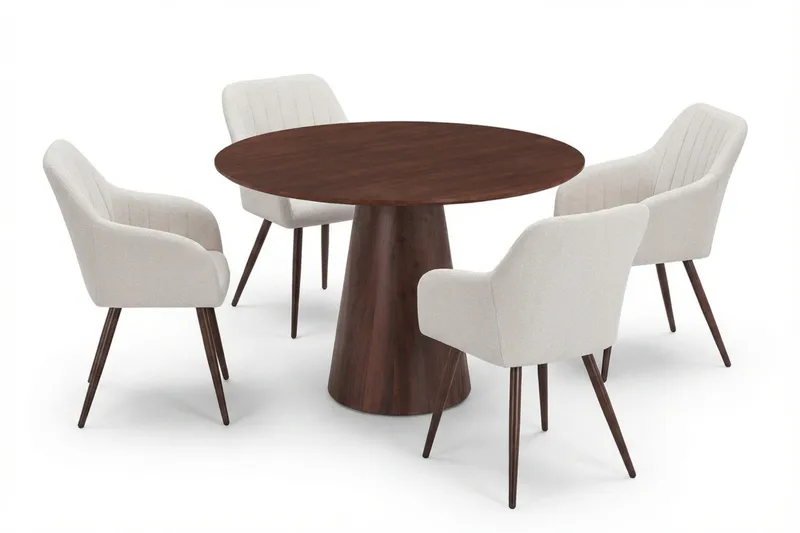 Siena spisegruppe rund 110 cm valnøtt med 4 Filippa spisestoler - Valnøtt - Møbler - Bord - Spisegrupper