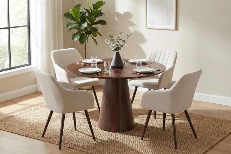 Siena spisegruppe rund 110 cm valnøtt med 4 Filippa spisestoler - Valnøtt - Møbler - Bord - Spisegrupper