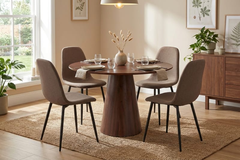 Siena spisegruppe rund 110 cm valnøtt med 4 Nibe spisestoler - Valnøtt - Møbler - Bord - Spisegrupper
