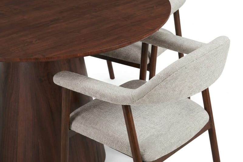 Siena spisegruppe rund 110 cm valnøtt med 4 Ronja spisestoler - Sand/valnøtt - Møbler - Bord - Spisegrupper