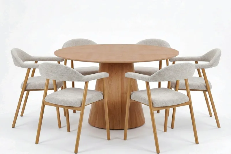 Siena spisegruppe rund 130 cm eik med 4 Ronja spisestoler, Eik