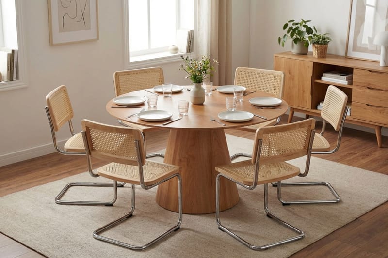 Siena spisegruppe rund 130 cm eik med 6 Build spisestoler - Eik - Møbler - Bord - Spisegrupper