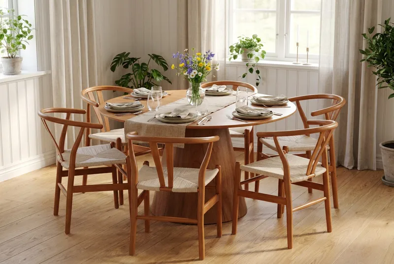 Siena spisegruppe rund 130 cm eik med 6 Dastoori spisestoler - Eik - Møbler - Bord - Spisegrupper